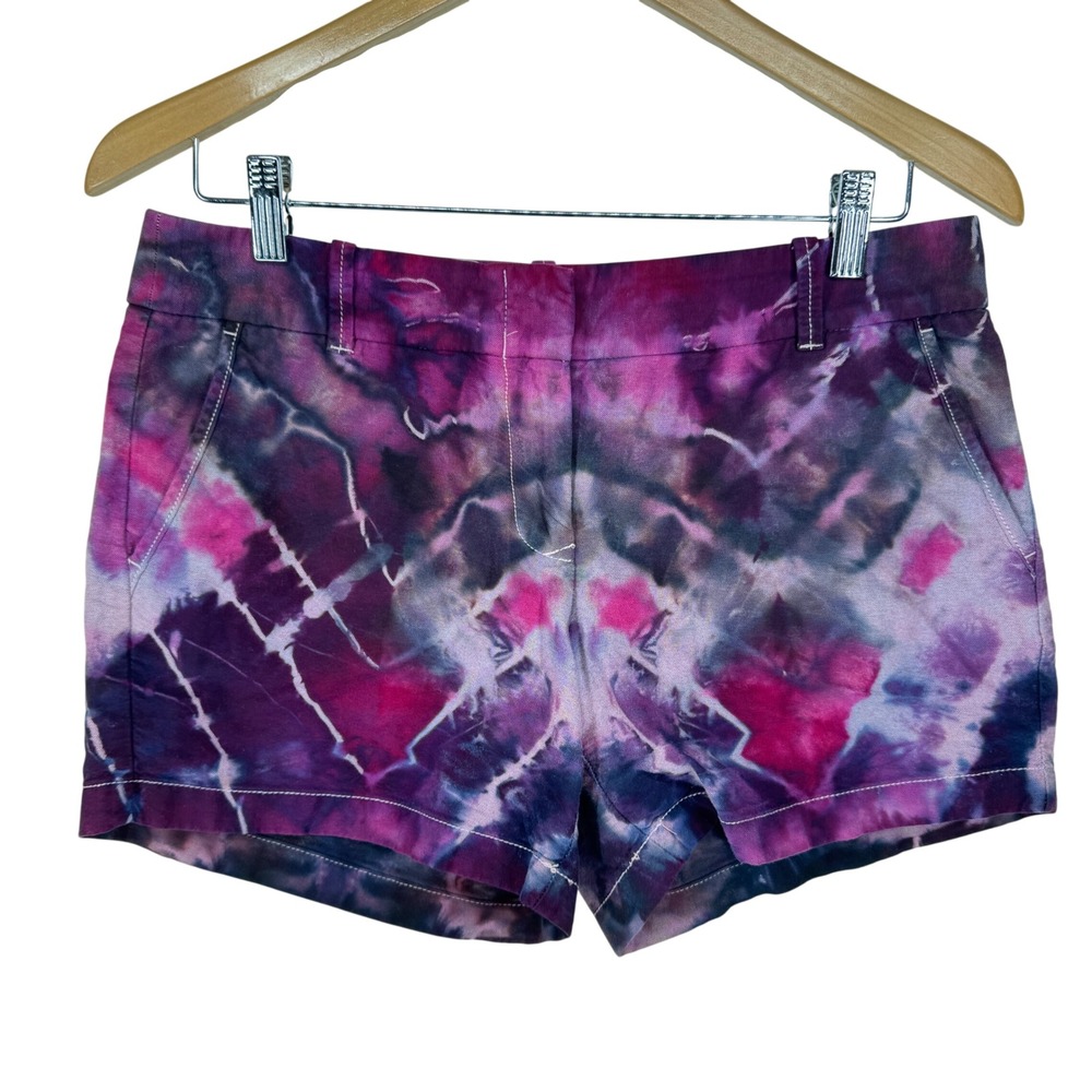 J Crew Women Tie Dye Chino Shorts Size 6 Pink Festival Cotton Boho Hippie Bright